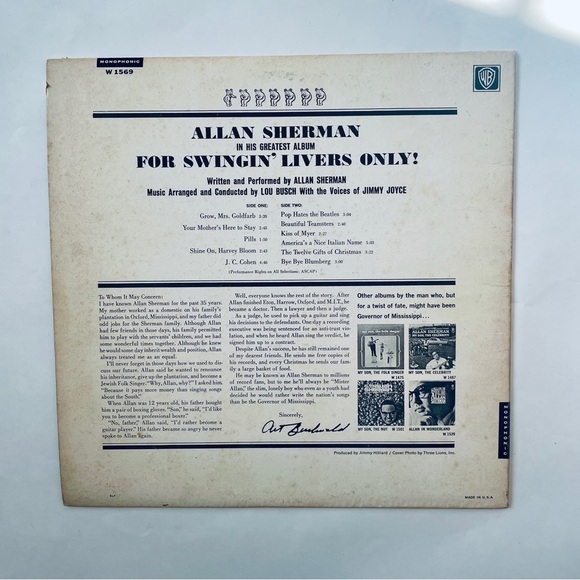 Vinyl Record Allan Sherman Songs for Swingin’ Livers Only Vintage - Picture 2 of 4